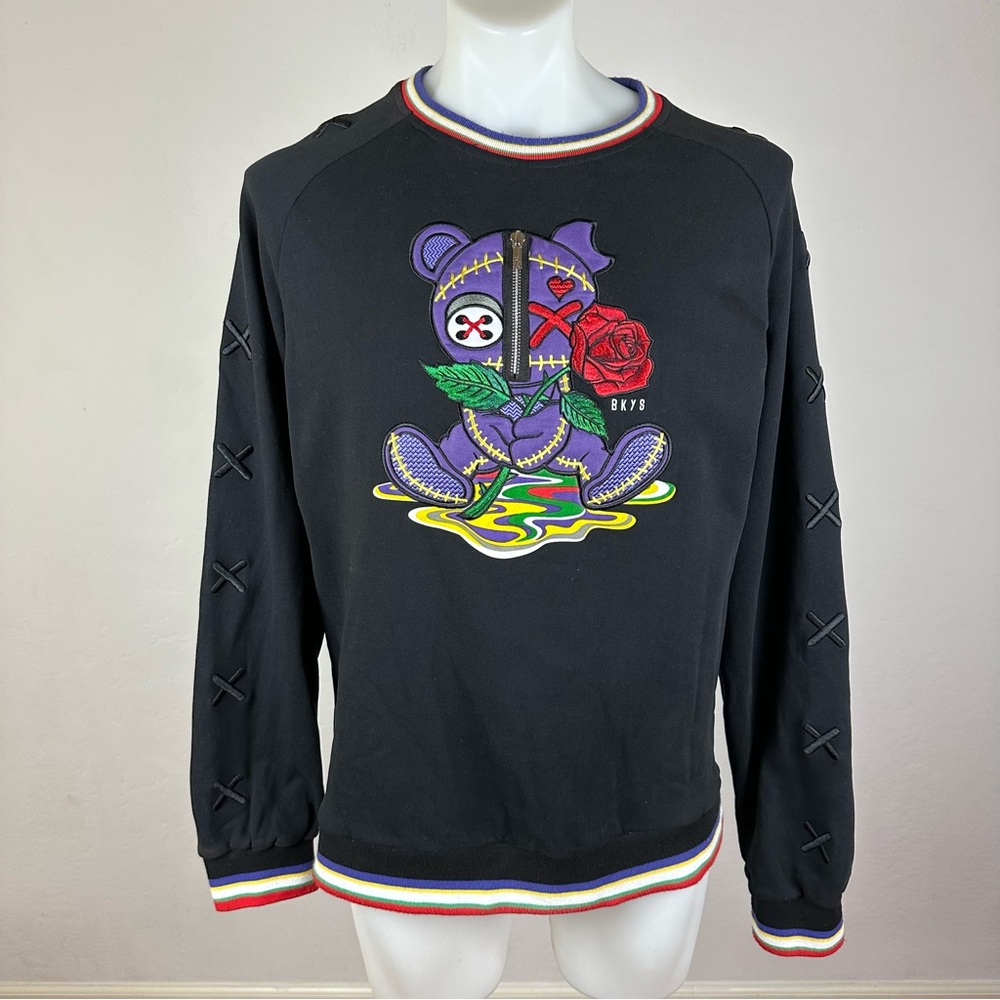BKYS Zipper Bear Graphic Crewneck Sweater